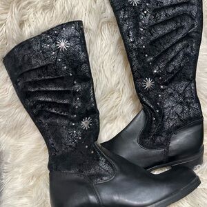 NWT Freeway Black Over the Knee Boots with Star Embellishments. Size 40